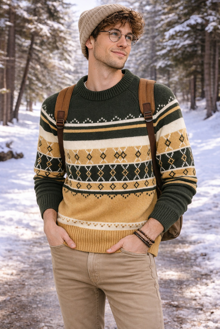 JC Penney The Mens Shop Knit Crewneck Sweater Yellow Green Size S
